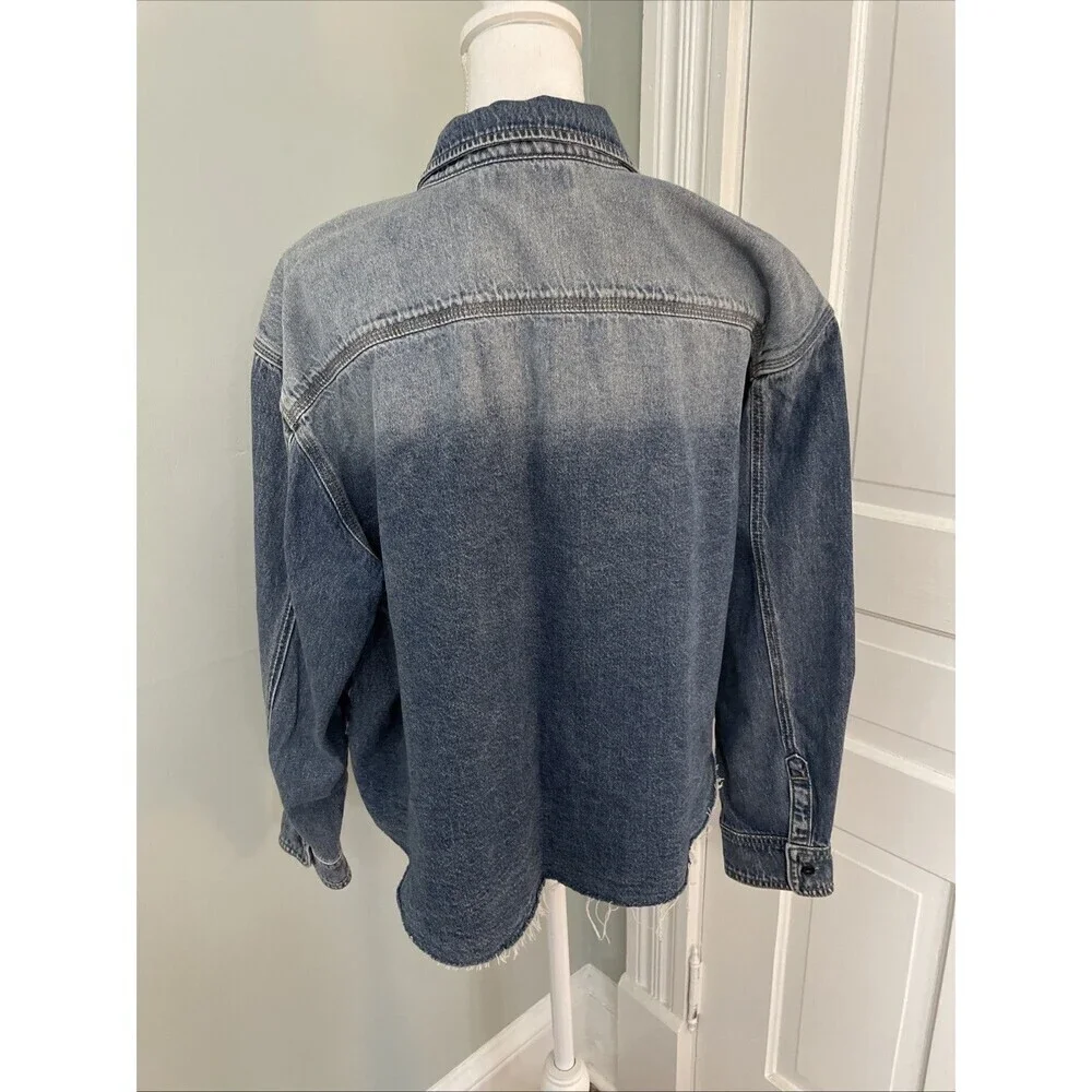 Rebecca Minkoff Jean Jacket Denim‎ Shirt Crop Raw Hem Jewels Medium